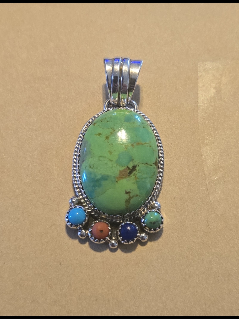 Running Bear Sterling Silver Green Turquoise Multistone Pendant